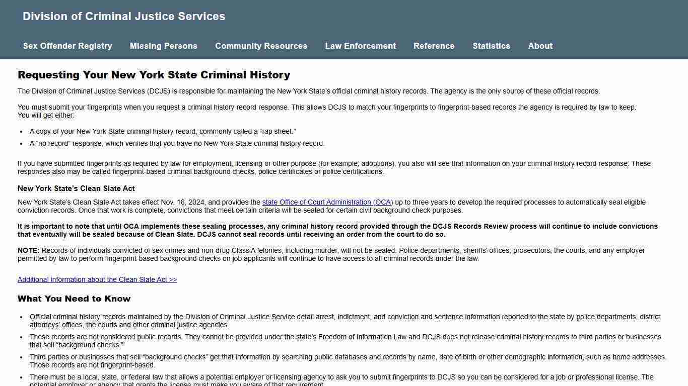 Criminal History Records, Background Checks - NY DCJS