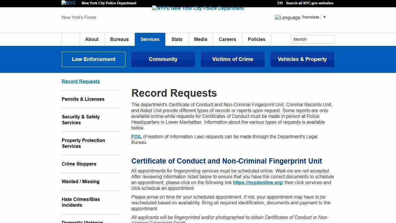 Record Requests - NYPD